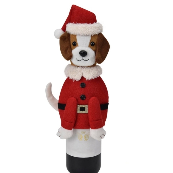 Wine Bottle Cover Bag Santa Puppy Dog Holiday Gift Bags Cloth Christmas - Picture 1 of 2